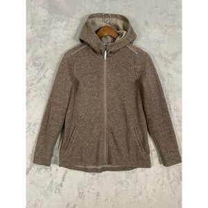 Orvis Brown Wool Blend Full Zip Hooded Jacket Fleece Pockets‎ Outdoors Travel